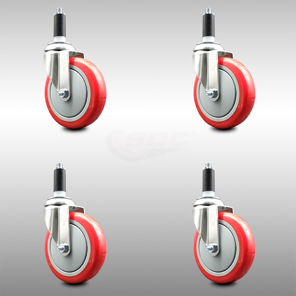 Service Caster 5 Inch 316SS Red Polyurethane Swivel 1 Inch Expanding Stem Caster Set SCC SCC-SS316EX20S514-PPUB-RED-1-4 - main